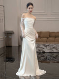 Vintage Mermaid Strapless Long Sleeves White Wedding Dresses HZ1022