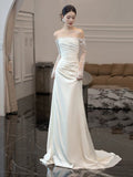 Vintage Mermaid Strapless Long Sleeves White Wedding Dresses HZ1022