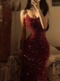 Sexy Mermaid Sequin Long Red Prom Dress Formal Dress HZ1022