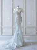 Vintage Mermaid Sequin Long Wedding Dresses HZ1022