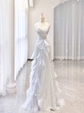 Vintage A line Sequin Long White Wedding Dresses HZ1022