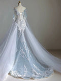 Vintage Mermaid Long Sleeves Sequin Long White Wedding Dresses HZ1022