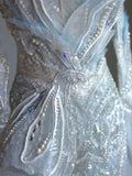 Vintage Mermaid Long Sleeves Sequin Long White Wedding Dresses HZ1022