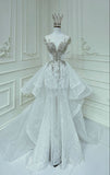 Vintage Mermaid Sleeveless Sequin Long White Wedding Dresses HZ1022