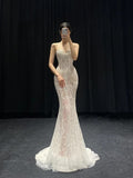 Vintage Mermaid Sleeveless Sweetheart Long White Wedding Dresses HZ1022