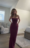 Burgundy Prom Dresses Sheath Straps Evening Dresses HZ1022
