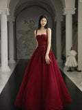 Burgundy Prom Dresses A line Straps Tulle Evening Dresses HZ1022