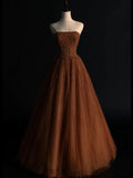 Ball Gown Strapless Tulle Long Prom Dress Evening Dresses HZ1022
