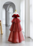 Ball Gown Strapless Tulle Long Red Prom Dress Evening Dresses HZ1022