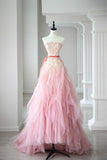 Ball Gown Strapless Tulle Long Pink Prom Dress Evening Dresses HZ1022