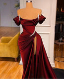 Mermaid Strapless Burgundy Long Slit Prom Dress Evening Dresses HZ1022