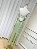 Sheath Spaghetti Straps Long Prom Dresses Mint Green Backless Prom Dress HZ1022