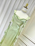 Sheath Spaghetti Straps Long Prom Dresses Mint Green Backless Prom Dress HZ1022