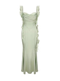 Sheath Spaghetti Straps Long Prom Dresses Mint Green Backless Prom Dress HZ1022