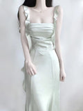 Sheath Spaghetti Straps Long Prom Dresses Mint Green Backless Prom Dress HZ1022