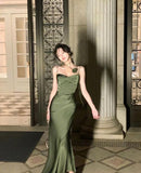 Mermaid Straps Satin Green Prom Dresses Formal Evening Dress HZ1022