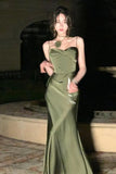 Mermaid Straps Satin Green Prom Dresses Formal Evening Dress HZ1022