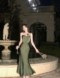 Mermaid Straps Satin Green Prom Dresses Formal Evening Dress HZ1022