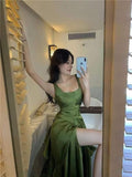 Women's Suspender Dress Satin Long Prom Dresses Formal Dress HZ1022