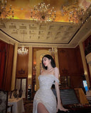 Sheath Off The Shoulder Sequin Long Prom Dresses Formal Dress HZ1022