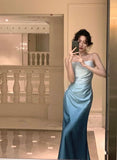 Elegant Sheath Straps Blue Prom Dresses Formal Dress HZ1022