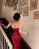 Elegant Sheath Straps Red Prom Dresses Long Formal Dress HZ1022
