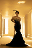 Elegant Mermaid Strapless Black Velvet Prom Dresses Long Formal Dress HZ1022