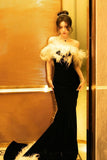 Elegant Mermaid Strapless Black Velvet Prom Dresses Long Formal Dress HZ1022