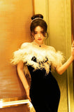 Elegant Mermaid Strapless Black Velvet Prom Dresses Long Formal Dress HZ1022