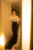 Elegant Mermaid Strapless Black Velvet Prom Dresses Long Formal Dress HZ1022