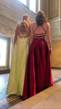 Elegant A line Burgundy Slit Prom Dresses Long Formal Dress HZ1022