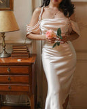 Elegant A line Straps Silk Satin Prom Dresses Formal Dress HZ1022