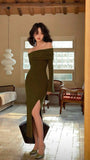 Modest Sheath Off The Shoulder Olive Green Birthday Dresses 21th Birthday Outfit HZ1022