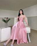 Elegant A line Straps Ankle Length Pink Prom Dresses Formal Dress HZ1022