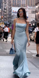 Elegant Mermaid Straps Light Sky Blue Prom Dresses Formal Evening Dress HZ1022