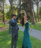 Elegant Mermaid Straps Dark Green Backless Prom Dresses Formal Evening Dress HZ1022