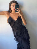 SHeath Straps Black Split Prom Dress Women Sexy Party Dresses HZ1022