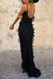 SHeath Straps Black Split Prom Dress Women Sexy Party Dresses HZ1022