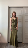 Elegant Sheath Olive Green Prom Dresses Long Formal Dress HZ1022
