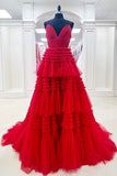 Princess Pink Tiered Layers Tulle Long Prom Dresses HZ1022