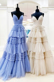 Princess Pink Tiered Layers Tulle Long Prom Dresses HZ1022