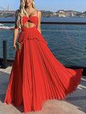 Chiffon Prom Dress Spaghetti Strap Floor Length Sleeveless Formal Evening Dresses HZ1022