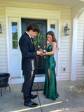 Mermaid Straps Floor Length Sleeveless Dark Green Slit Prom Dress HZ1022