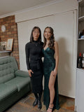 Mermaid Straps Floor Length Sleeveless Dark Green Side Slit Prom Dress HZ1022