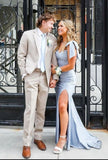 Mermaid Straps Floor Length Sleeveless Light Sky Blue Prom Dress HZ1022