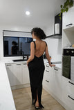 Simple Mermaid Straps Floor Length Sleeveless Black Prom Dress HZ1022