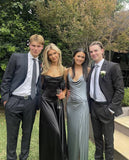 Simple Mermaid Spaghetti Straps Floor Length Sleeveless Black Prom Dress HZ1022