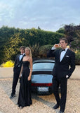 Simple Mermaid Spaghetti Straps Floor Length Sleeveless Black Prom Dress HZ1022