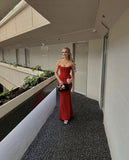 Simple Mermaid Strapless Floor Length Sleeveless Red Prom Dress HZ1022
