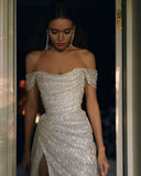 Simple Mermaid Strapless Floor Length Sleeveless Sequin Prom Dress HZ1022